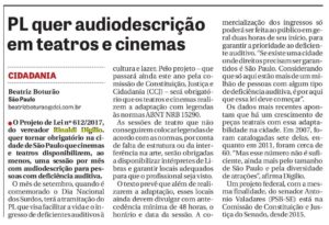 PL de melhor vereador da ZL, Rinaldi Digilio, quer audiodescrição em teatros e cinemas